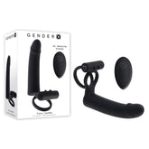 Gender X Full Swing USB Rechargeable Vibrating Cock Ring with Double Penetrator Dildo Black Black COCK RINGS